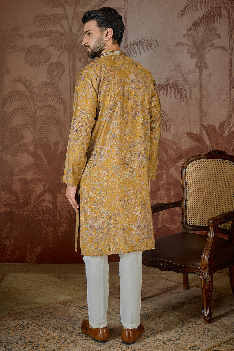 Mustard Silk Blend Ethnic Motifs Embroidered Kurta With Trouser MKSET2534