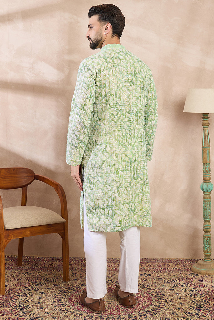 Green Viscose Rayon Ethnic Motifs Embroidered Straight Kurta With Trouser MKSET1672