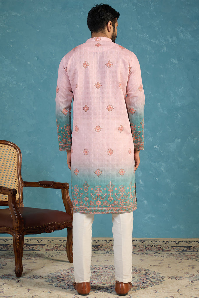 Peach Silk Blend Woven Design Calf Length Straight Regular Kurta MKU2348