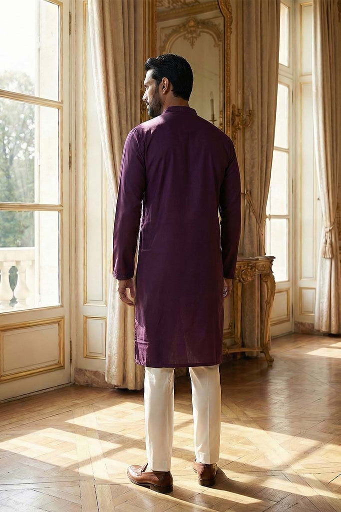 Purple Silk Blend Embroidered Straight Kurta MKU2125