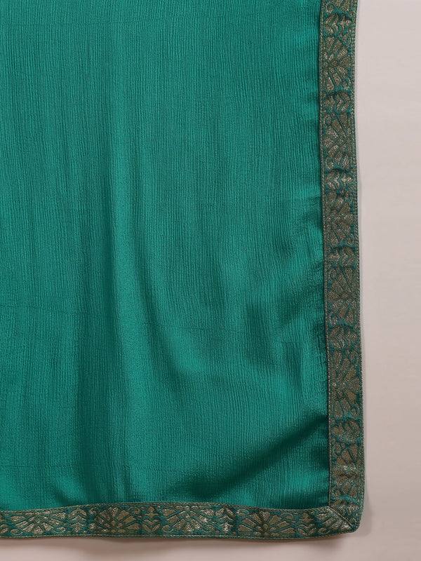 Teal Blue Organza Ethnic Woven Design Straight Trouser Suit Set PKSKD2580