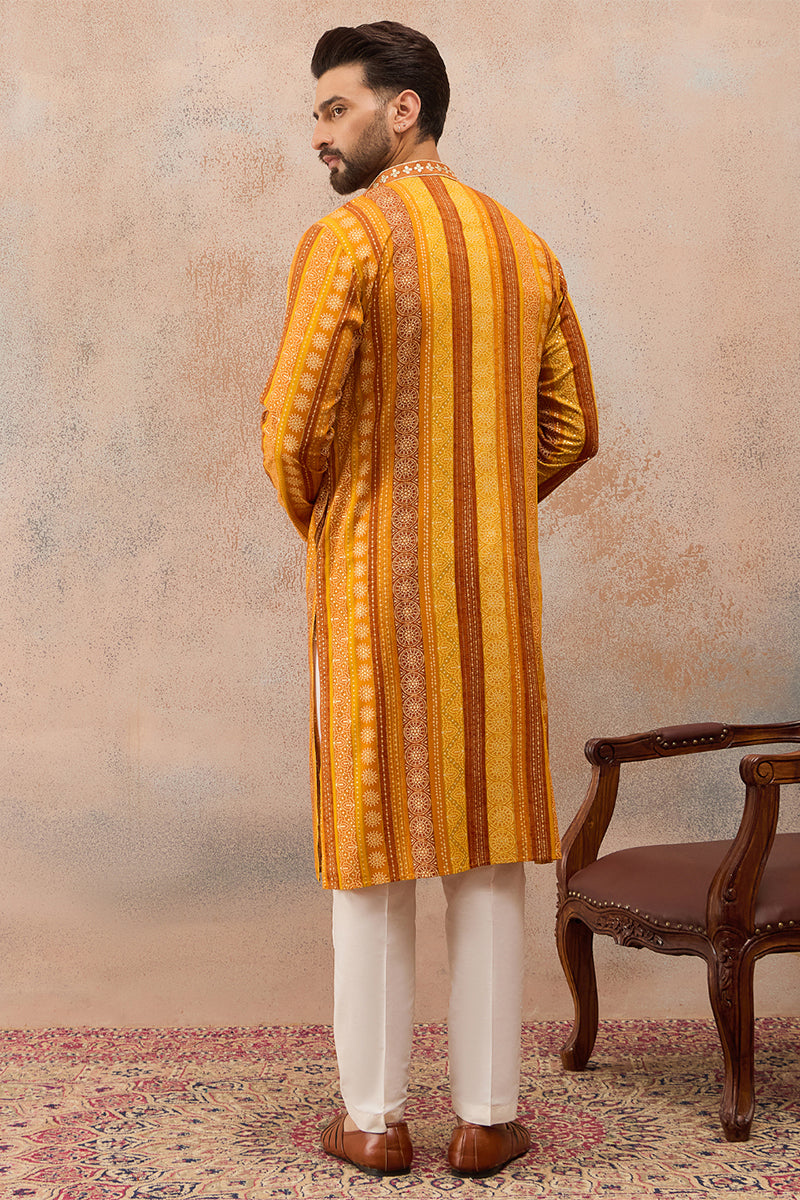 Yellow Viscose Rayon Bandhani Printed Kurta MKU2762