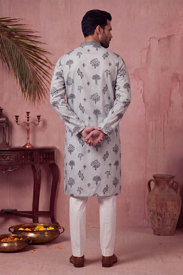 Silk Blend Embroidered Solid Blue Kurta With Trousers MKSET1805