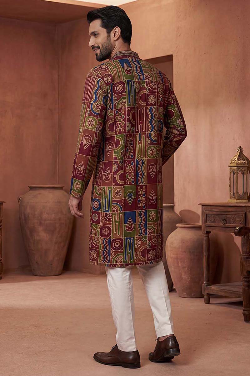 Viscose Rayon Multi Abstract Printed Calf Length Straight Kurta MKU1983