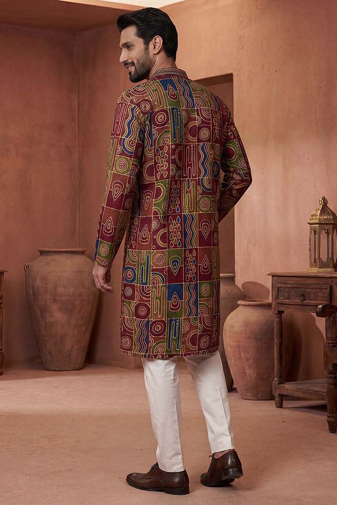 Viscose Rayon Multi Abstract Printed Calf Length Straight Kurta MKU1983