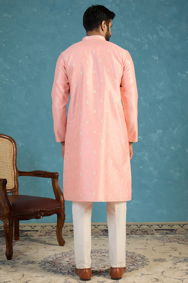 Pink Jacquard Ethnic Motifs Woven Design Kurta MKU2394