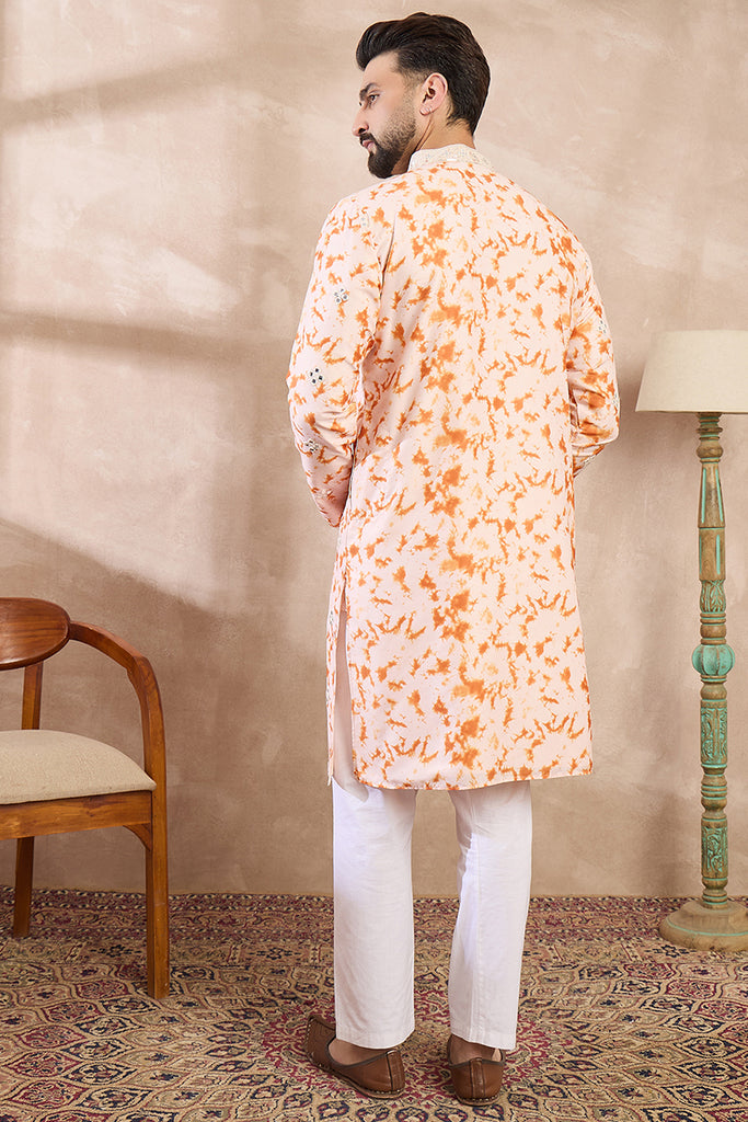 Orange Silk Blend Solid Embroidered Straight Kurta With Trouser MKSET2002