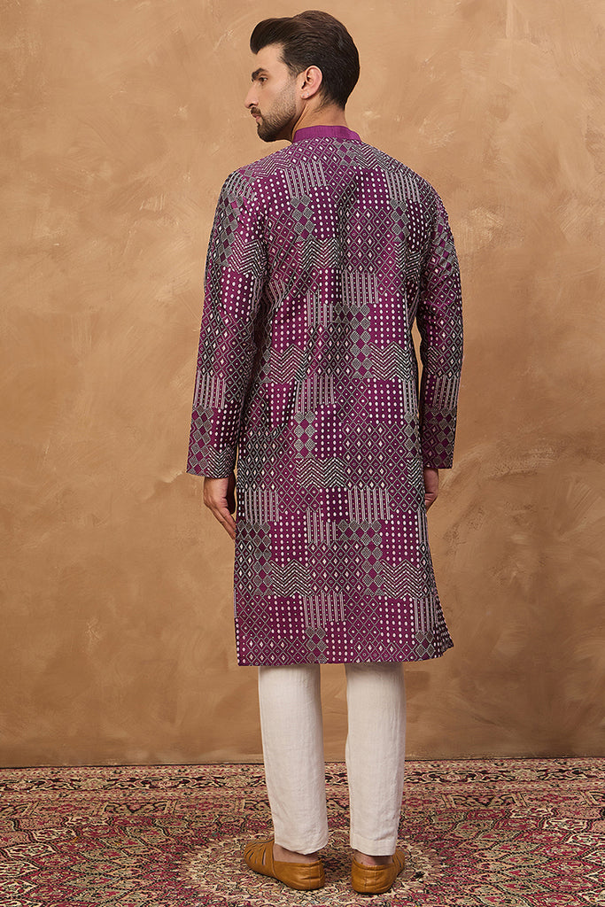 Purple Silk Blend Geometric Printed Straight Kurta MKU1529