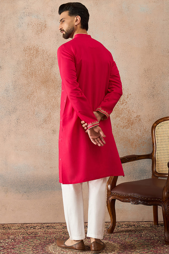 Pink Viscose Rayon Solid Emboidered Straight Kurta With Trouser MKSET2203
