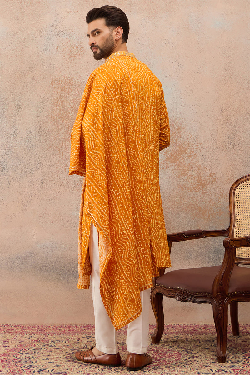 Rust Viscose Rayon Bandhani Printed Kurta&Dupatta With Trouser MKPD1079