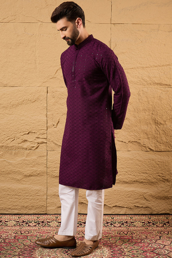 Purple Viscose Rayon Solid Embroidered Straight Kurta MKU1189
