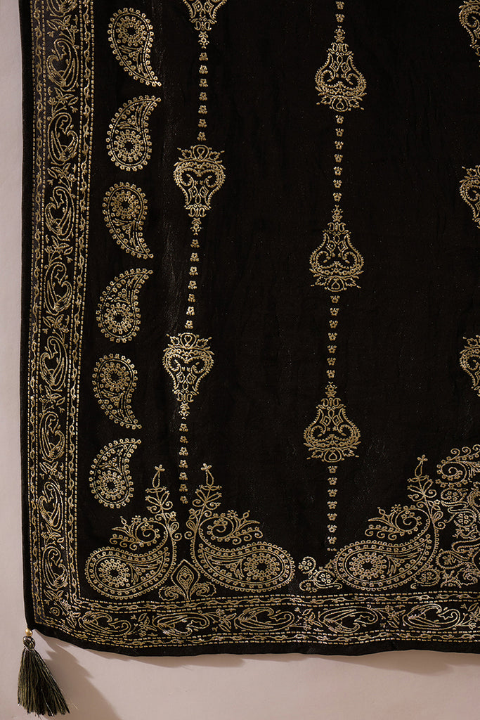 Black Silk Blend Ethnic Motifs Printed Straight Kurta Sets SKSKD3042