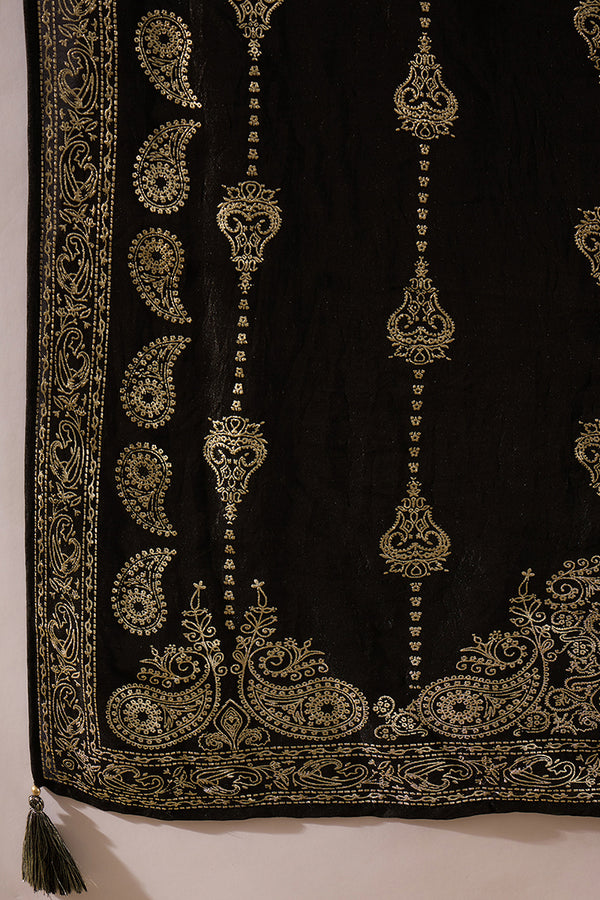 Black Silk Blend Ethnic Motifs Printed Straight Kurta Sets SKSKD3042
