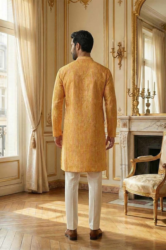 Yellow Silk Blend Printed Straight Kurta MKU2170