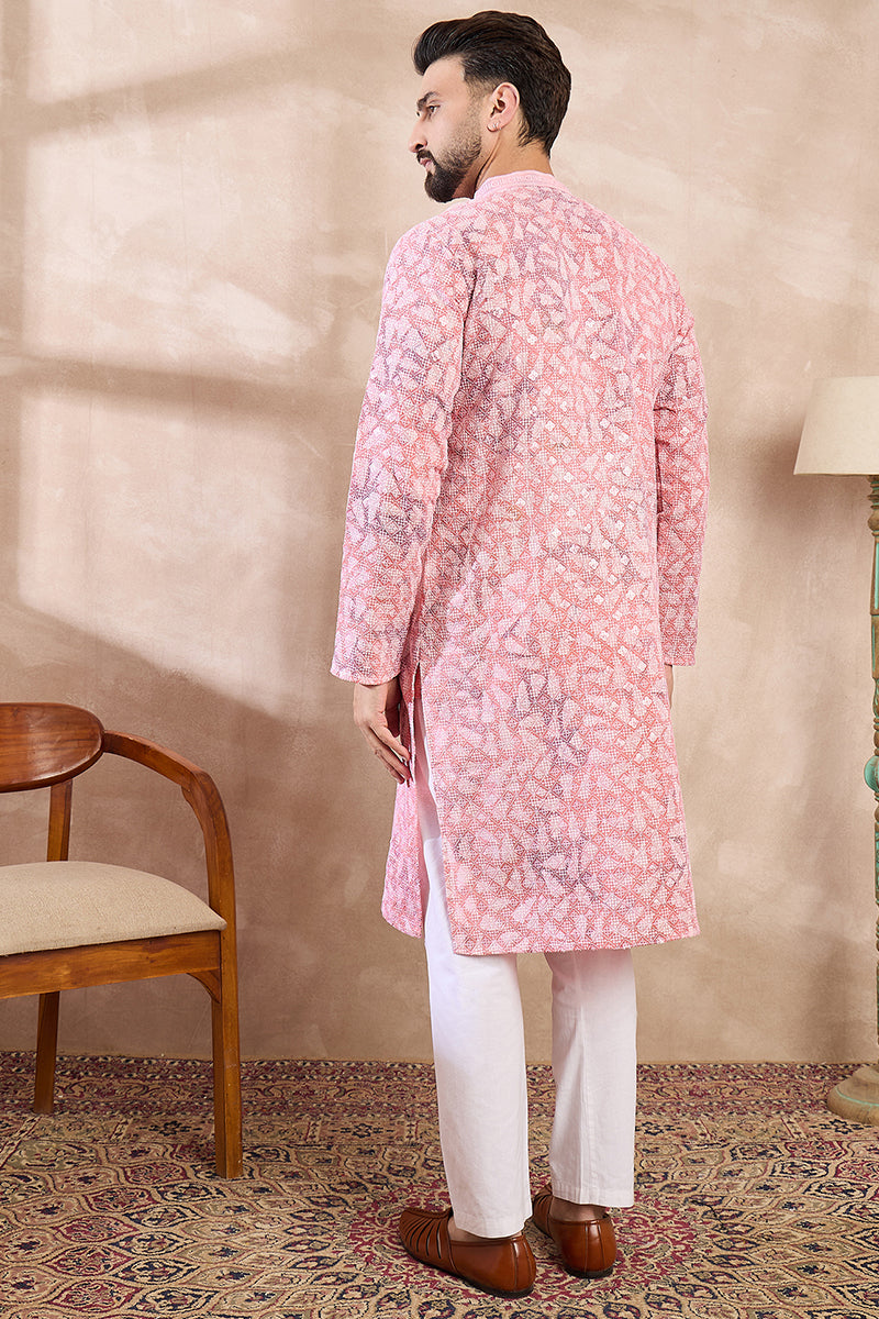 Pink Viscose Rayon Ethnic Motifs Embroidered Straight Kurta With Trouser MKSET1654