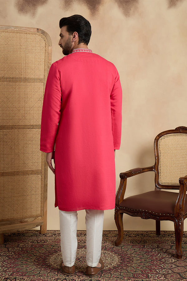Pink Viscose Rayon Solid Embroidered Thread Work Kurta With Trouser MKSET2459
