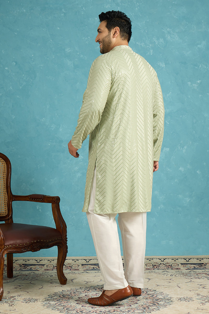 Green Viscose Rayon Solid Chikankari Embroidered Kurta MKU1109