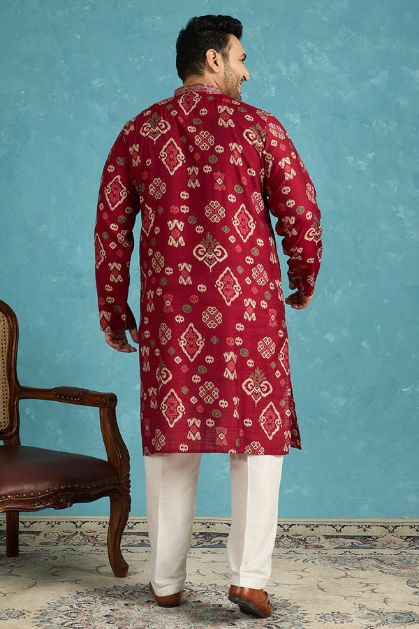 Red Silk Blend Abstract Printed Kurta MKU1988
