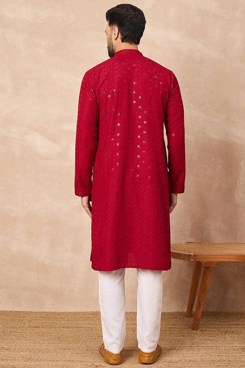 Maroon Viscose Rayon Solid Embroidered Straight Kurta MKU1226