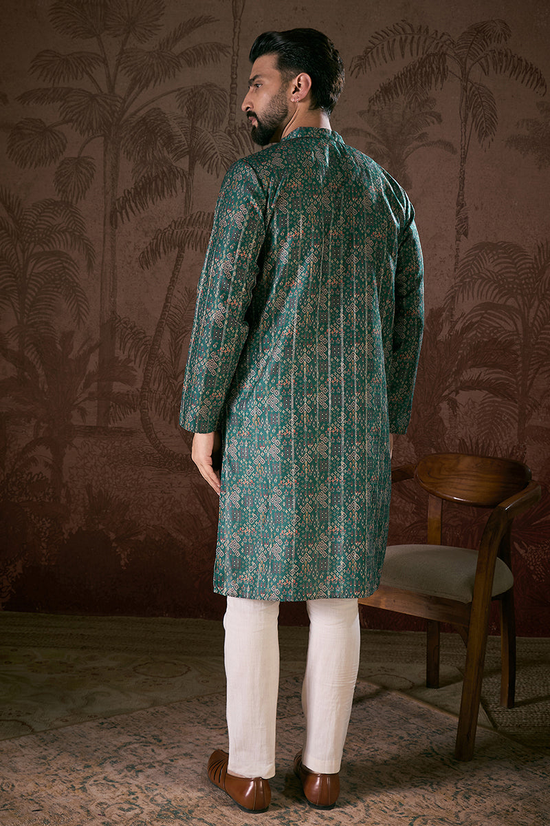 Sea Green Silk Blend Ethnic Motifs Printed Straight Kurta MKU1927