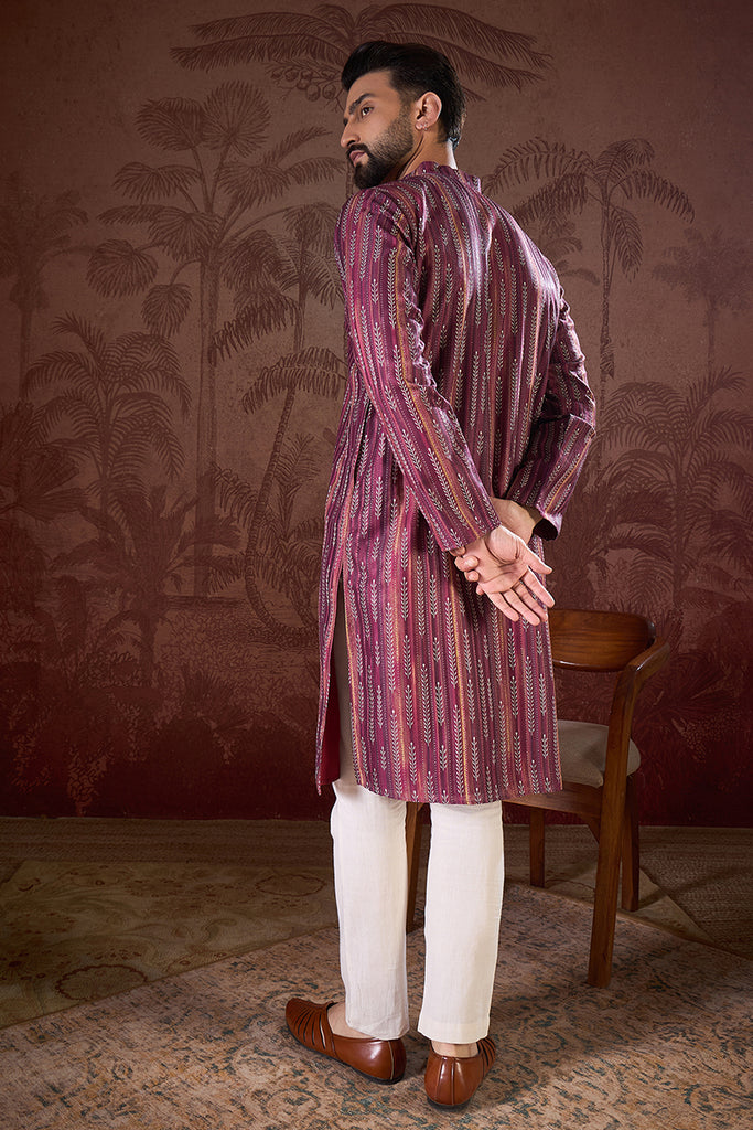 Purple Silk Blend Striped Printed Straight Kurta With Trouser MKSET1905
