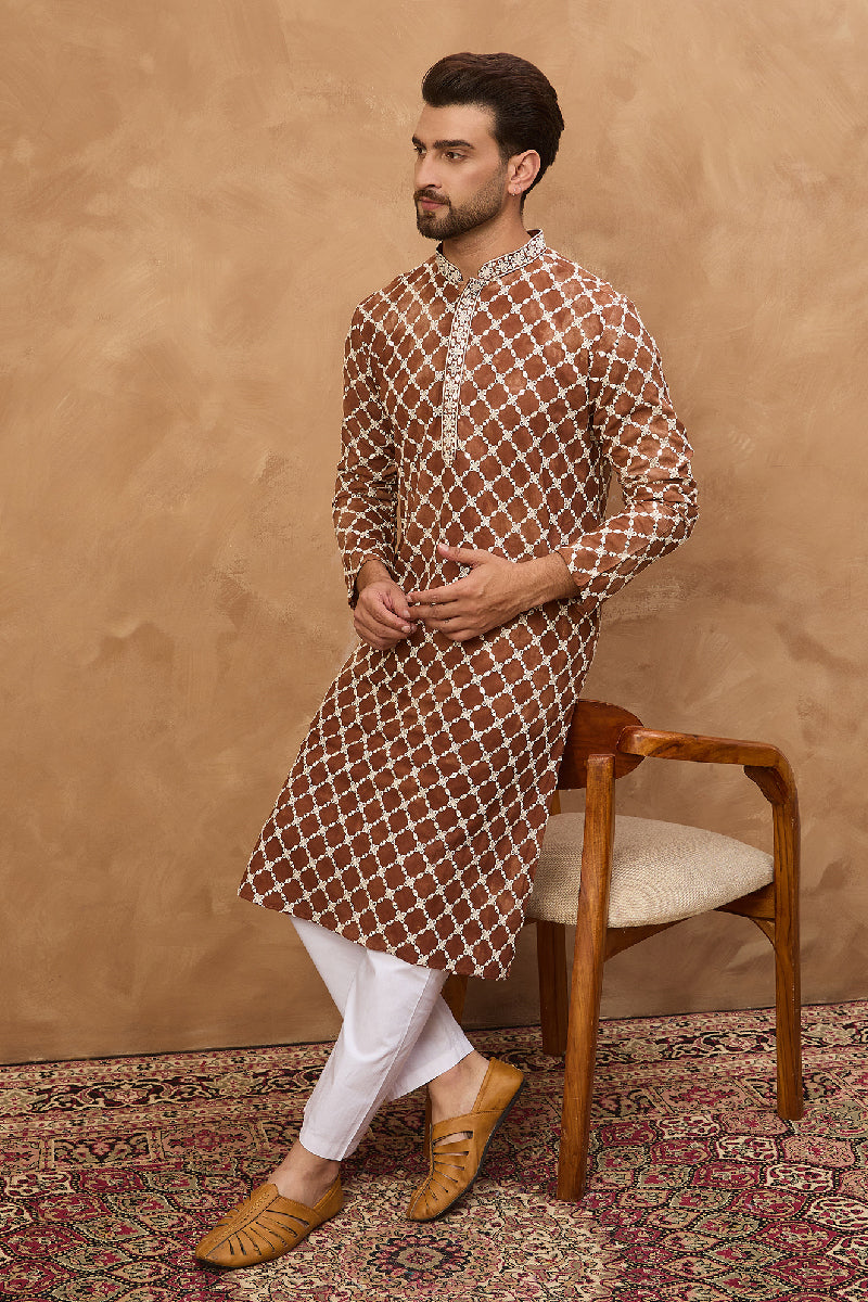 Brown Viscose Rayon Solid Embroidered Straight Kurta HMKU1535