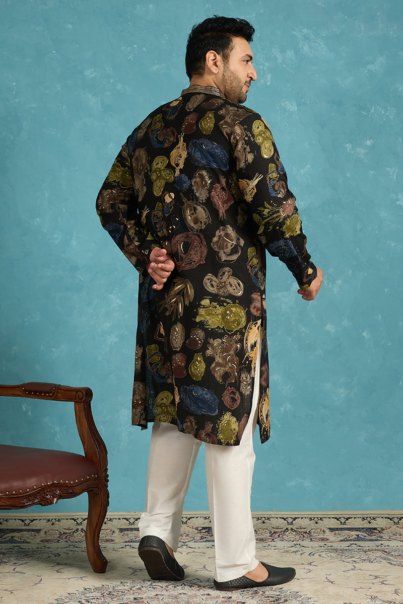 Black Silk Blend Abstract Printed Kurta MKU1960