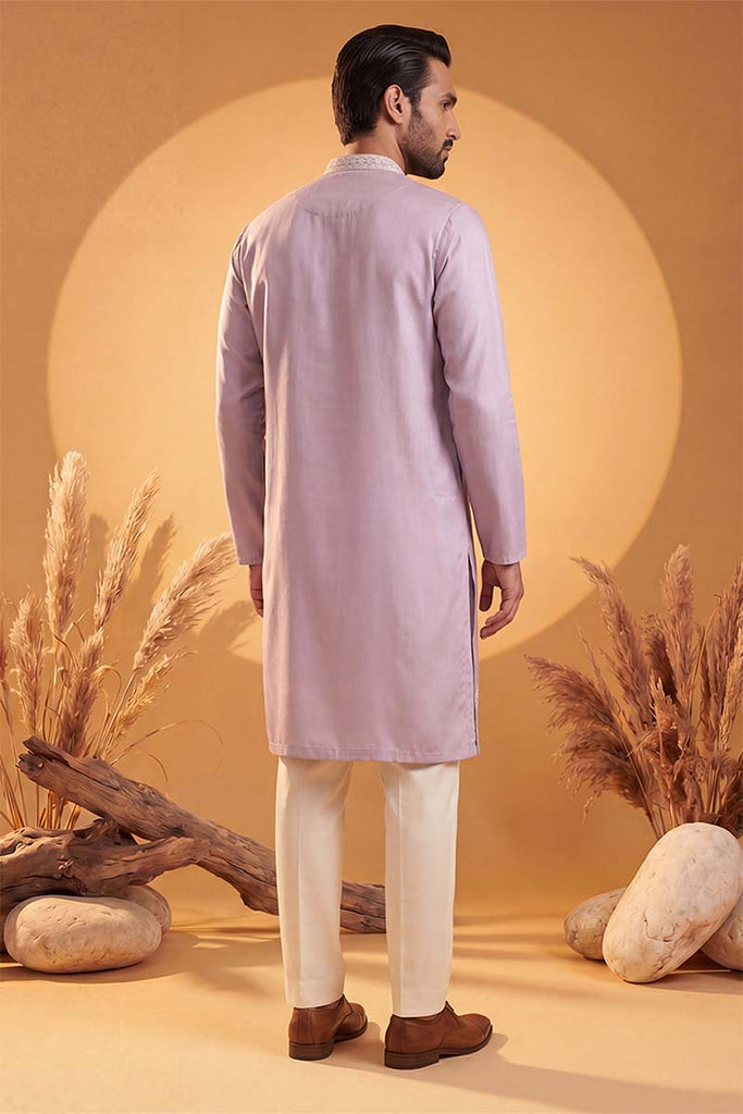 Lavender Silk Blend Solid Embroidered Kurta MKU2269