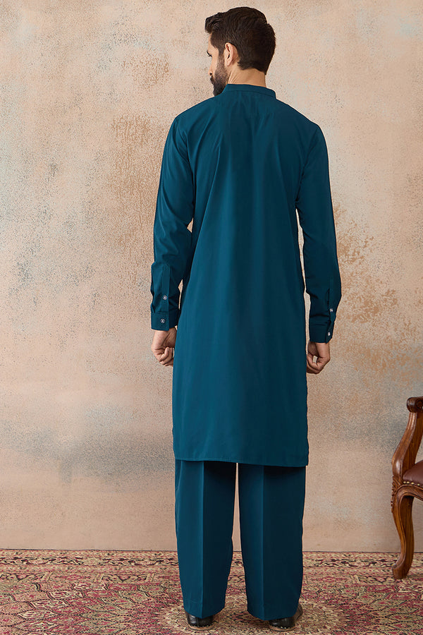 Blue Silk Blend Ethnic Motifs Printed Kurta With Trouser MKSET2389