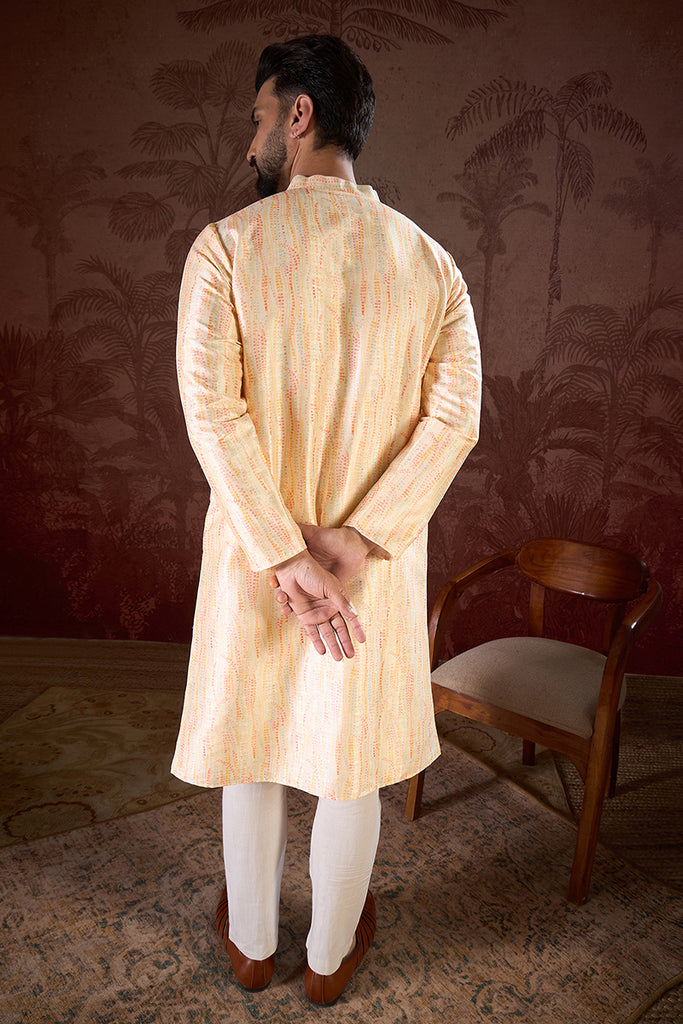Cream Silk Blend Abstract Printed Straight Kurta With Trouser MKSET1907