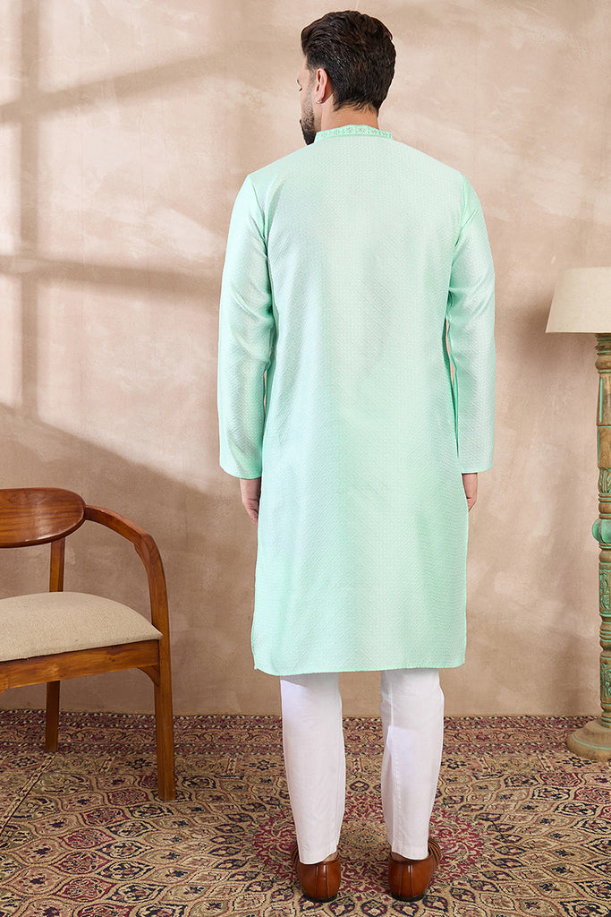 Blue Silk Blend Solid Embroidered Straight Kurta With Trouser MKSET1734