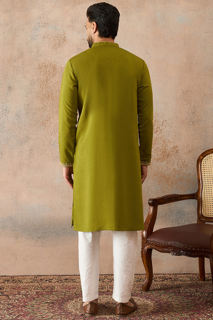 Green Viscose Rayon Solid Emboidered Straight Kurta MKU2208
