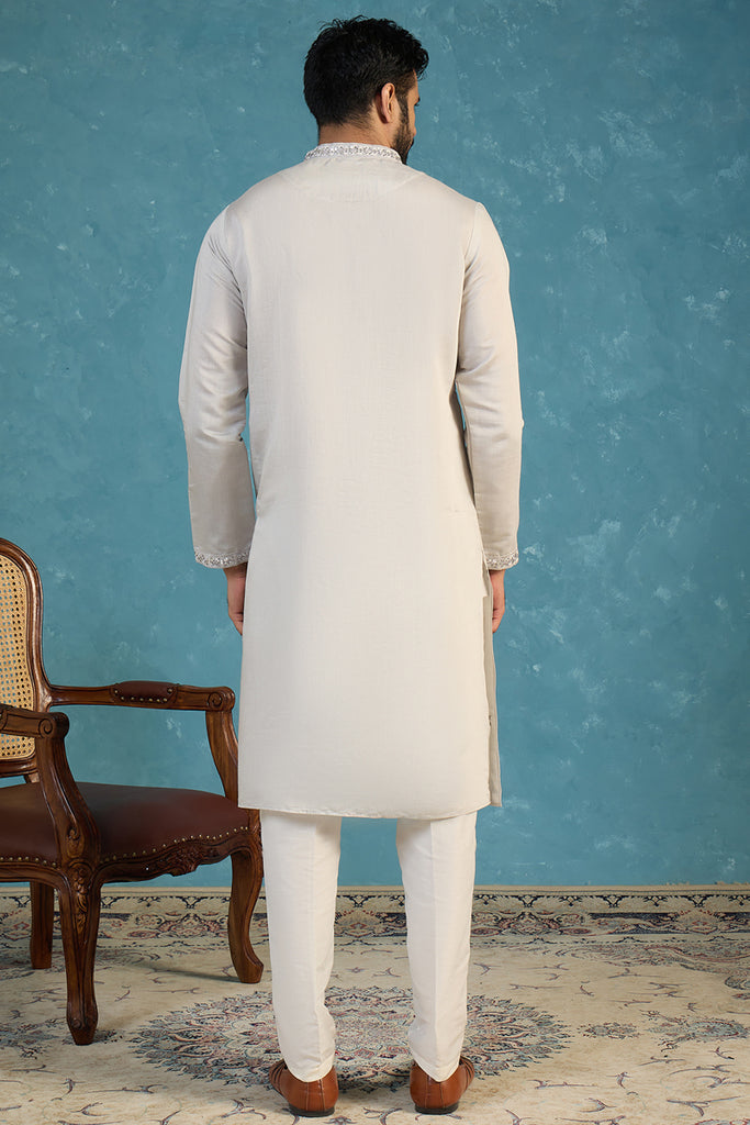 Grey Silk Blend Solid Emboidered Sequins Kurta MKU2280