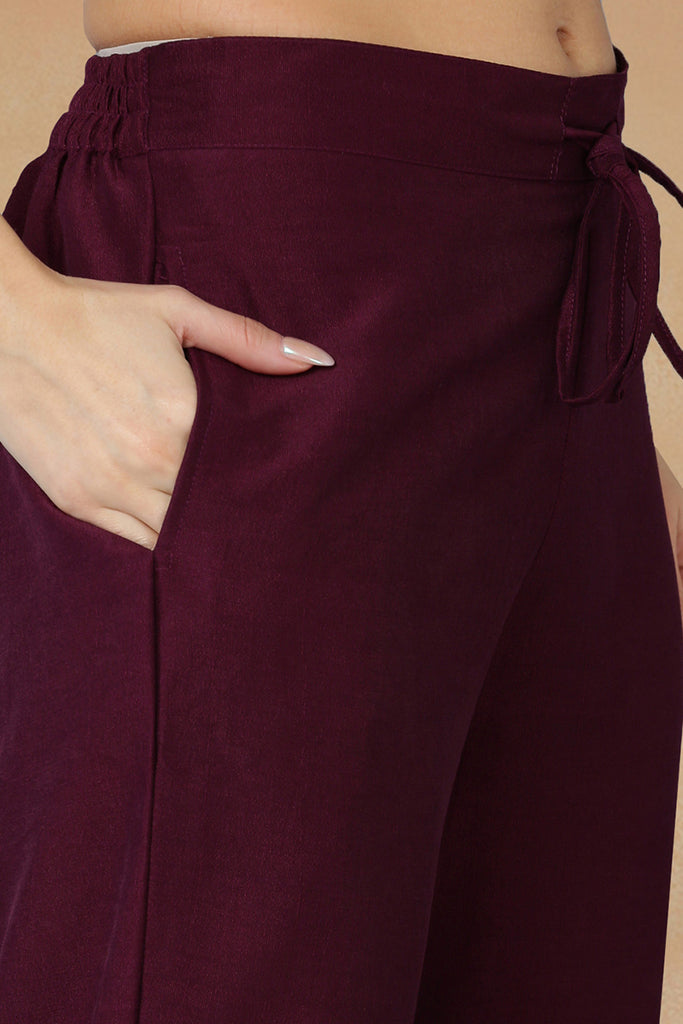Burgundy Silk Blend Solid Straight Kurta Trousers With Dupatta PKSKD1759