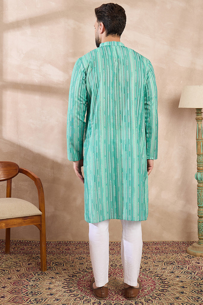 Green Silk Blend Floral Printed Straight Kurta MKU1920