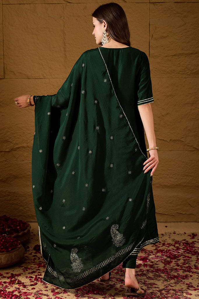 Green Silk Blend Embroidered Anarkali Suit Set VKSKD1218