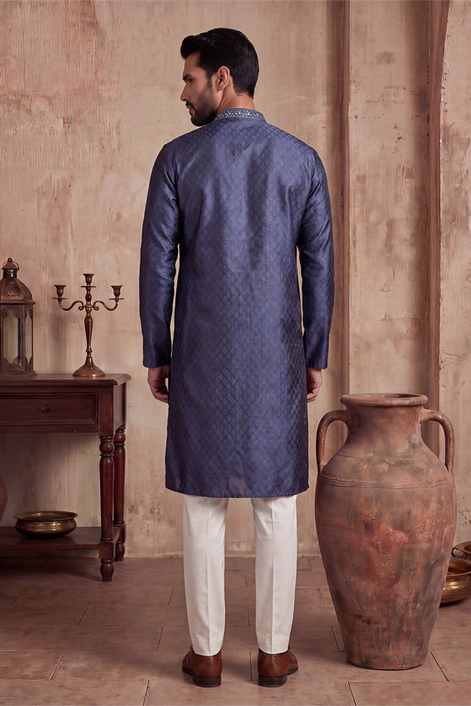 Blue Jacquard Woven Design Straight Kurta MKU2227