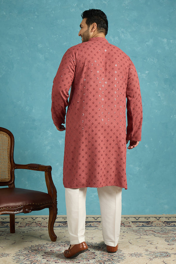 Red Viscose Rayon Solid Chikankari Embroidered Kurta MKU1057