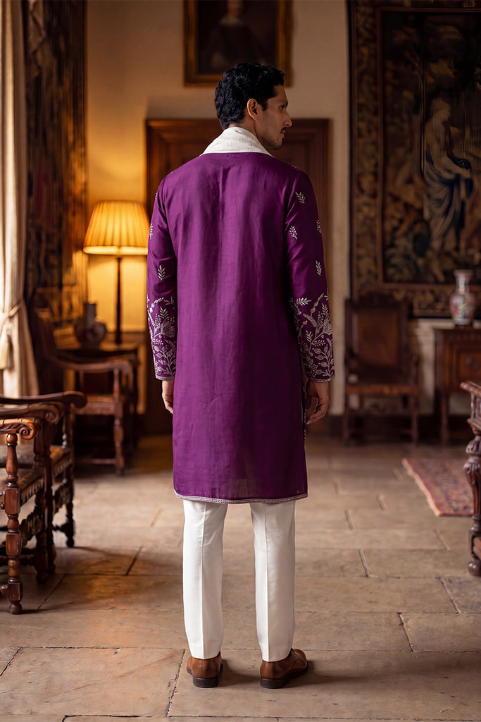 Purple Silk Blend Solid Embroidered Straight Kurta with Dupatta MKUD1944