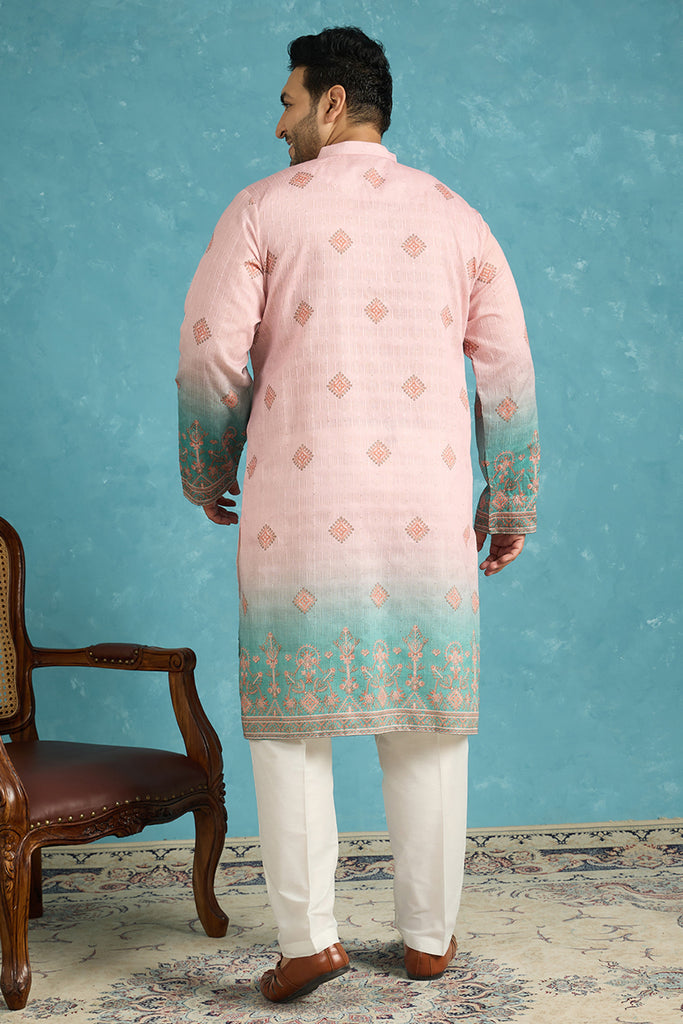 Peach Silk Blend Geometric Sequins Printed Kurta MKU2348