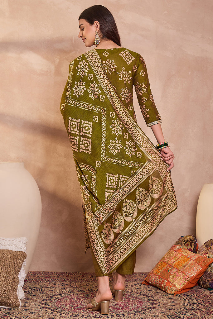 Green Floral Printed Kurta With Trousers And Dupatta PKSKD3227