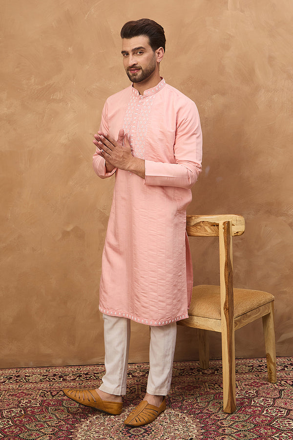 Peach Silk Blend Solid Solid Straight Kurta MKU1506