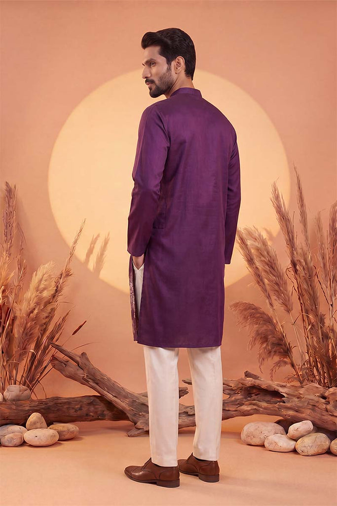 Violet Silk Blend Solid Embroidered Kurta With Trousers MKSET2104
