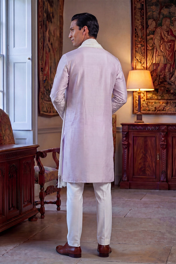 Lavender Silk Blend Floral Embroidered Straight Kurta Sets MKUD1781