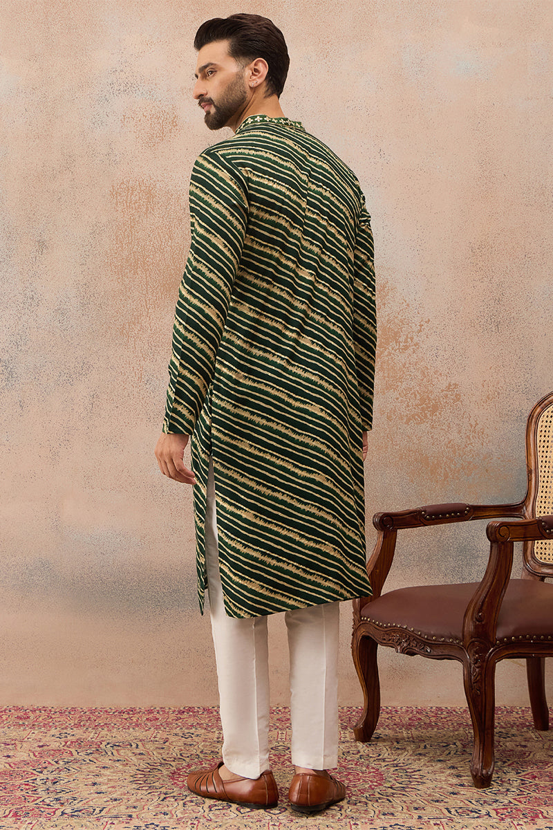 Green Viscose Rayon Leheriya Printed Kurta MKU2757