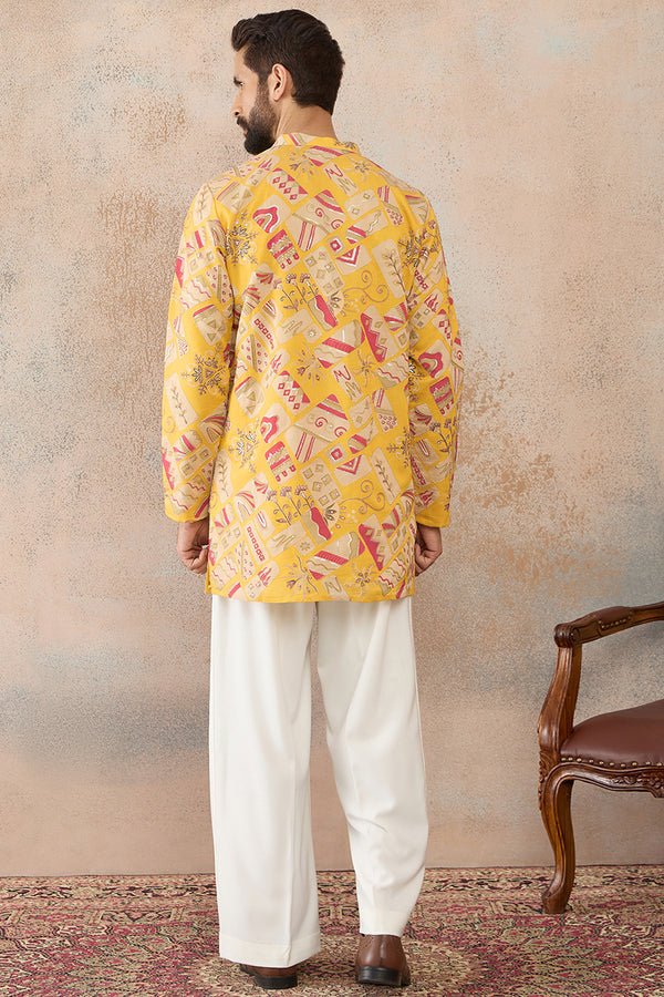 Yellow Silk Blend Ethnic Motifs Embroidered Kurta MKU2455