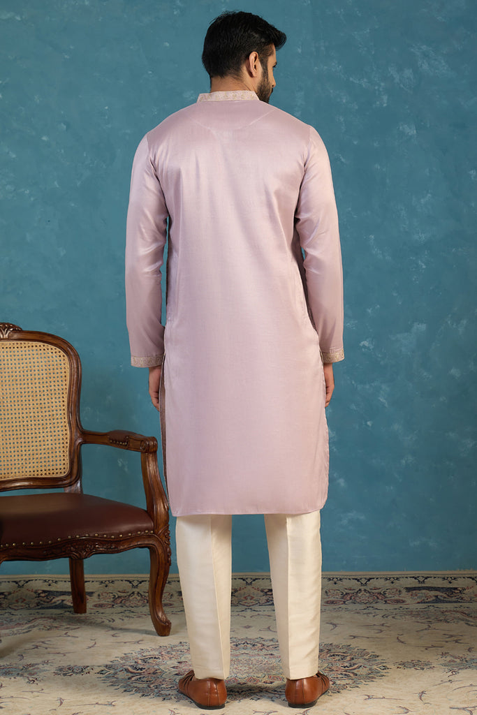 Lavender Silk Blend Embroidered Straight Kurta MKU2103