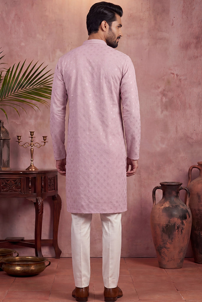 Purple Viscose Rayon Solid Embroidered Straight Kurta with Trouser MKSET1583