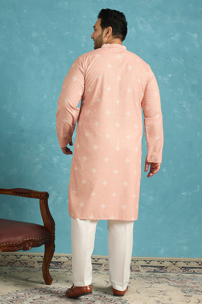 Peach Viscose Rayon Bandhani Thread Work Embroidered Kurta MKU1587