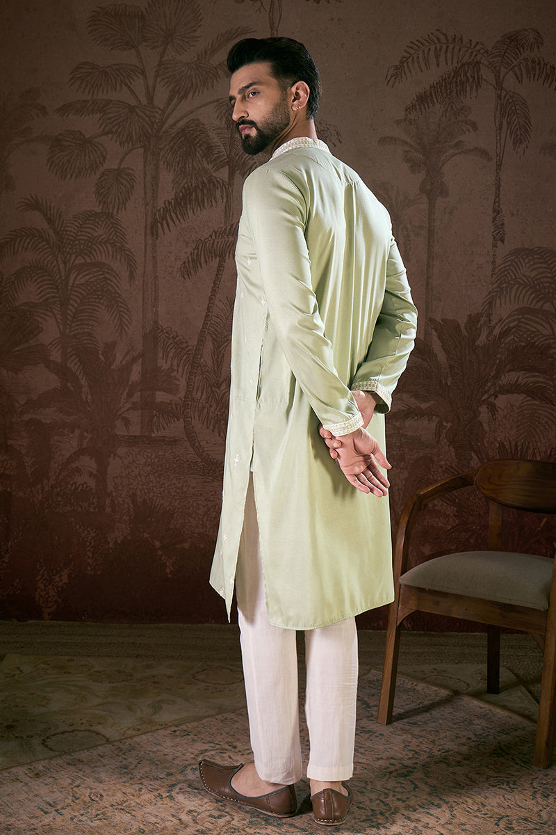 Green Silk Blend Solid Embroidered Straight Kurta MKU1787